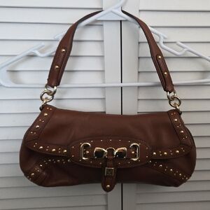 Cole Haan Brown Leather Shoulder Bag with Gold Accents